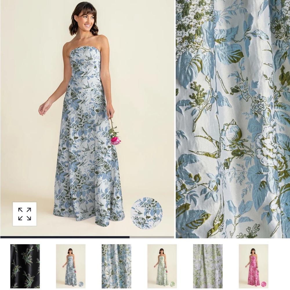 Strapless Floral Wedding Gown in Blue and Olive
